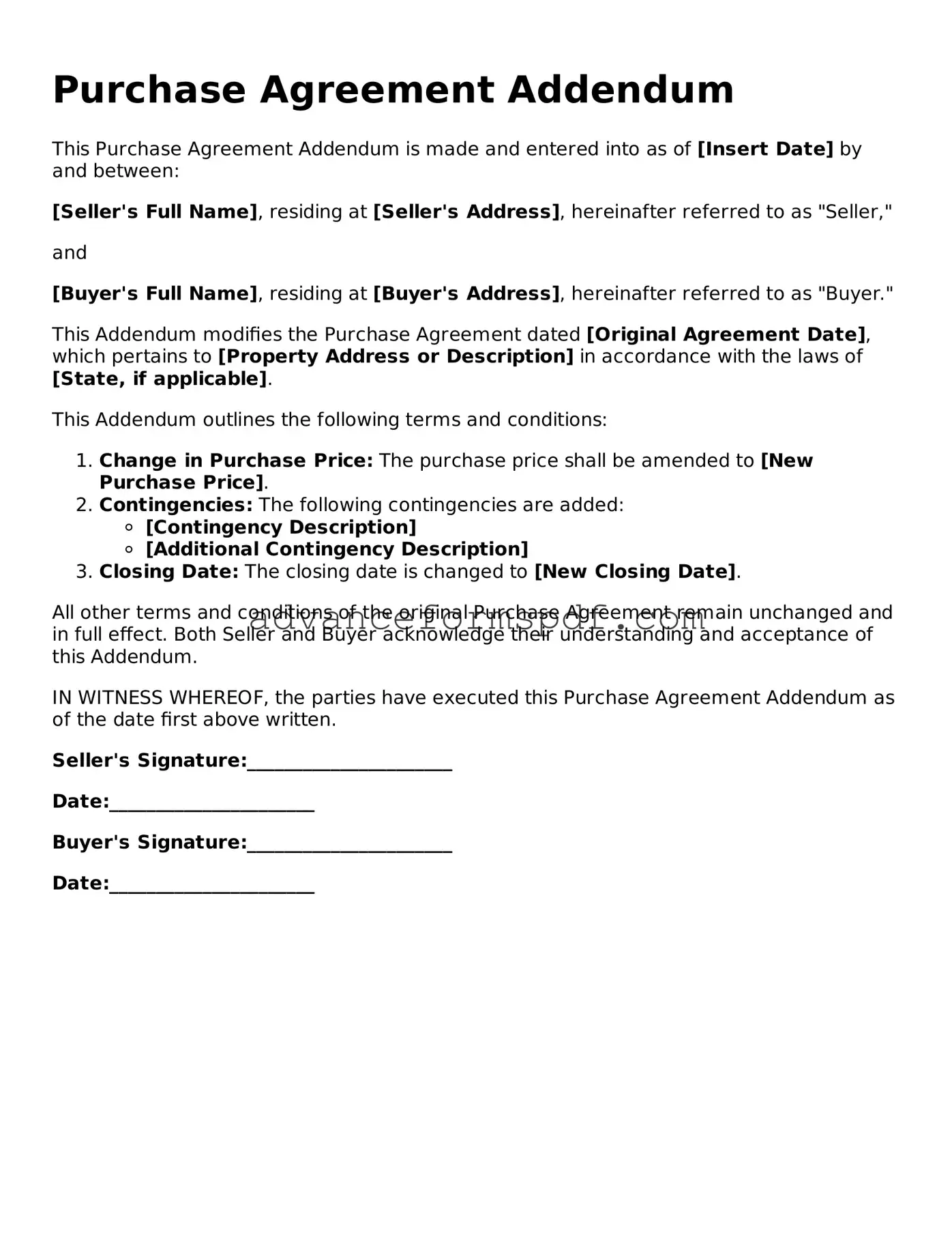 Free Purchase Agreement Addendum Document