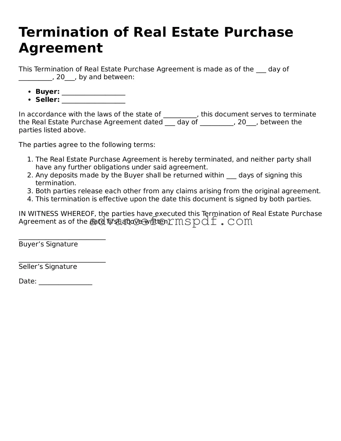 Free Termination of Real Estate Purchase Agreement Document