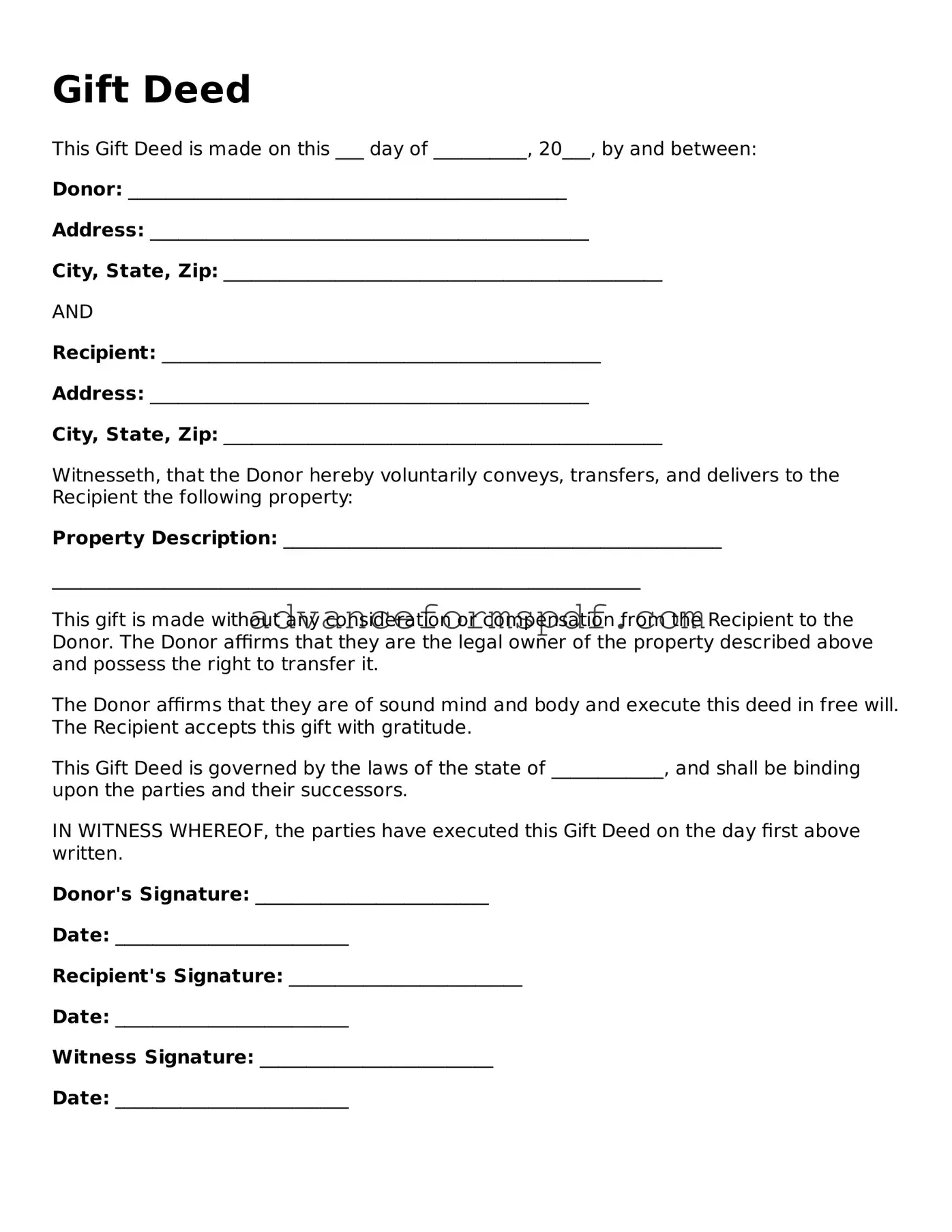 Free Gift Deed Document