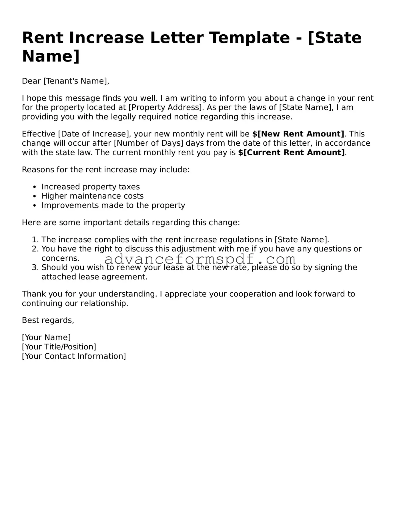 Free Rent Increase Letter Document