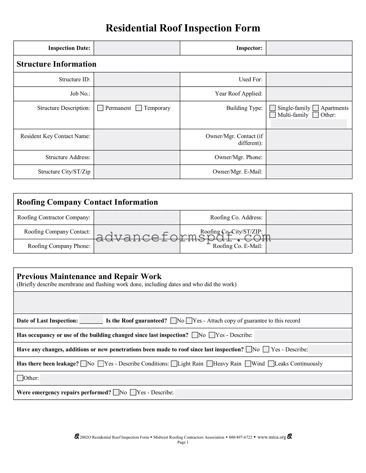Download Roof Inspection Form in PDF
