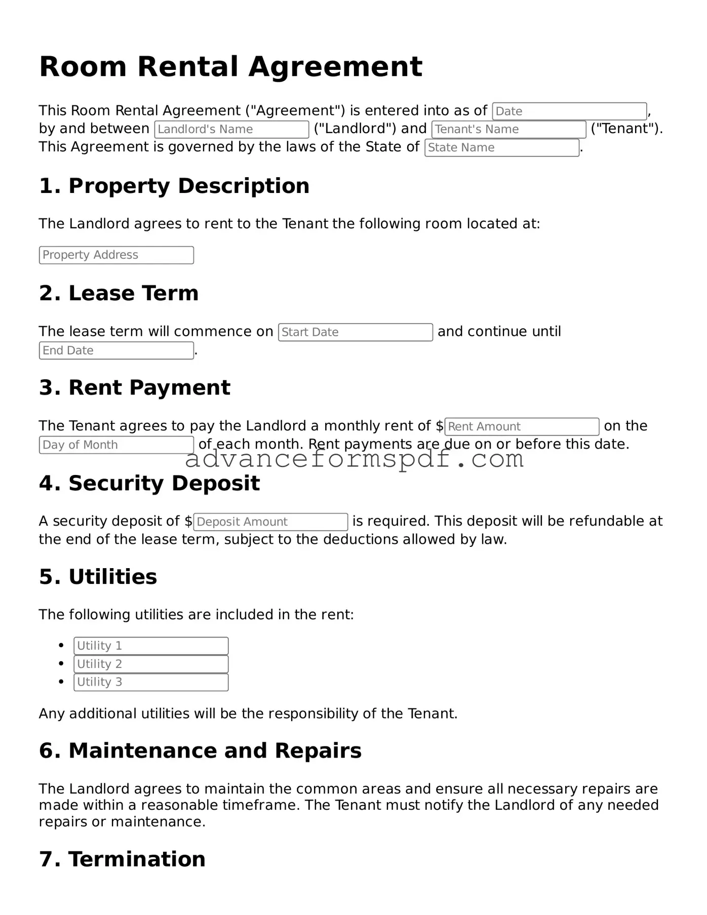 Free Room Rental Agreement Document