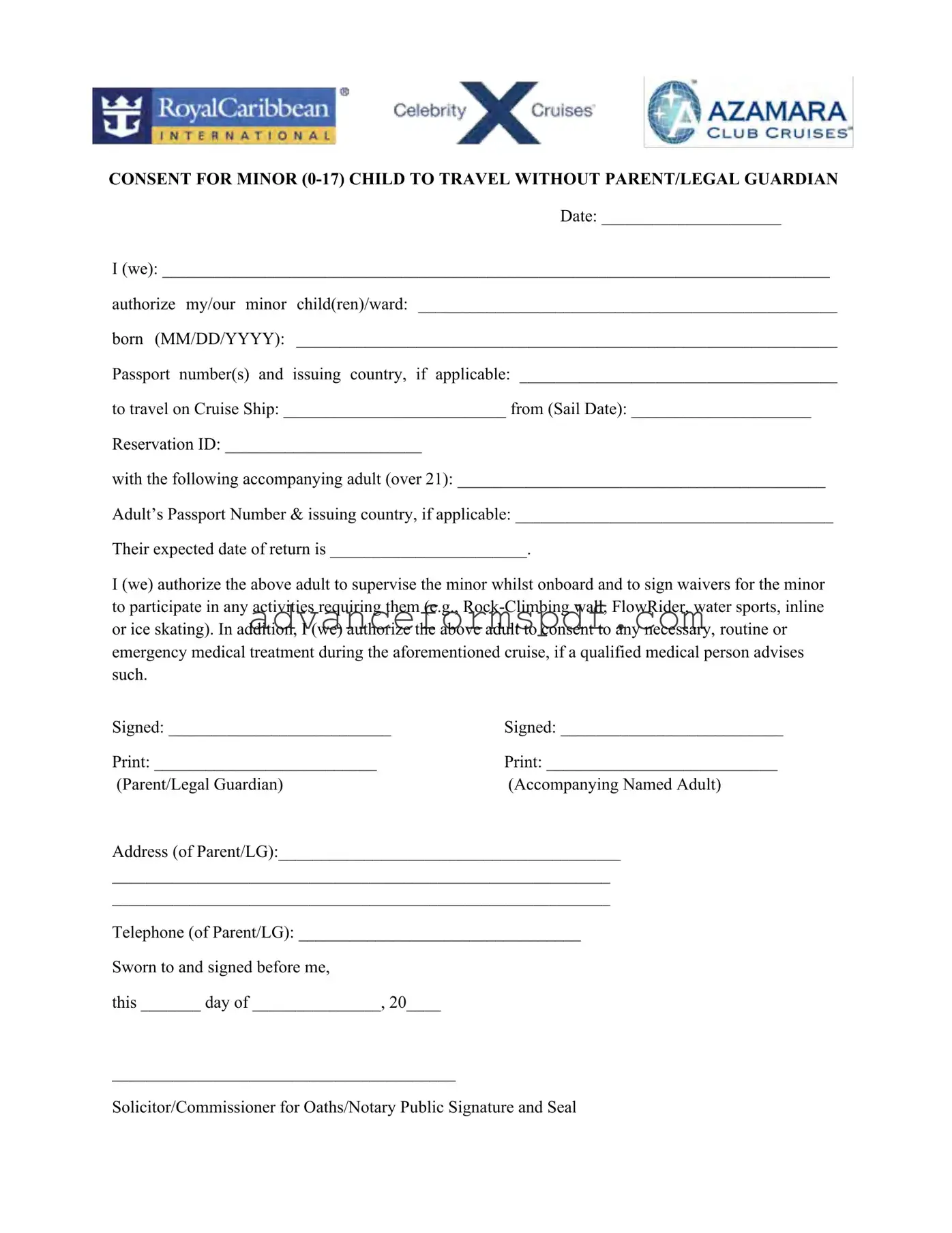 Download Royal Caribbean Parental Consent Form in PDF