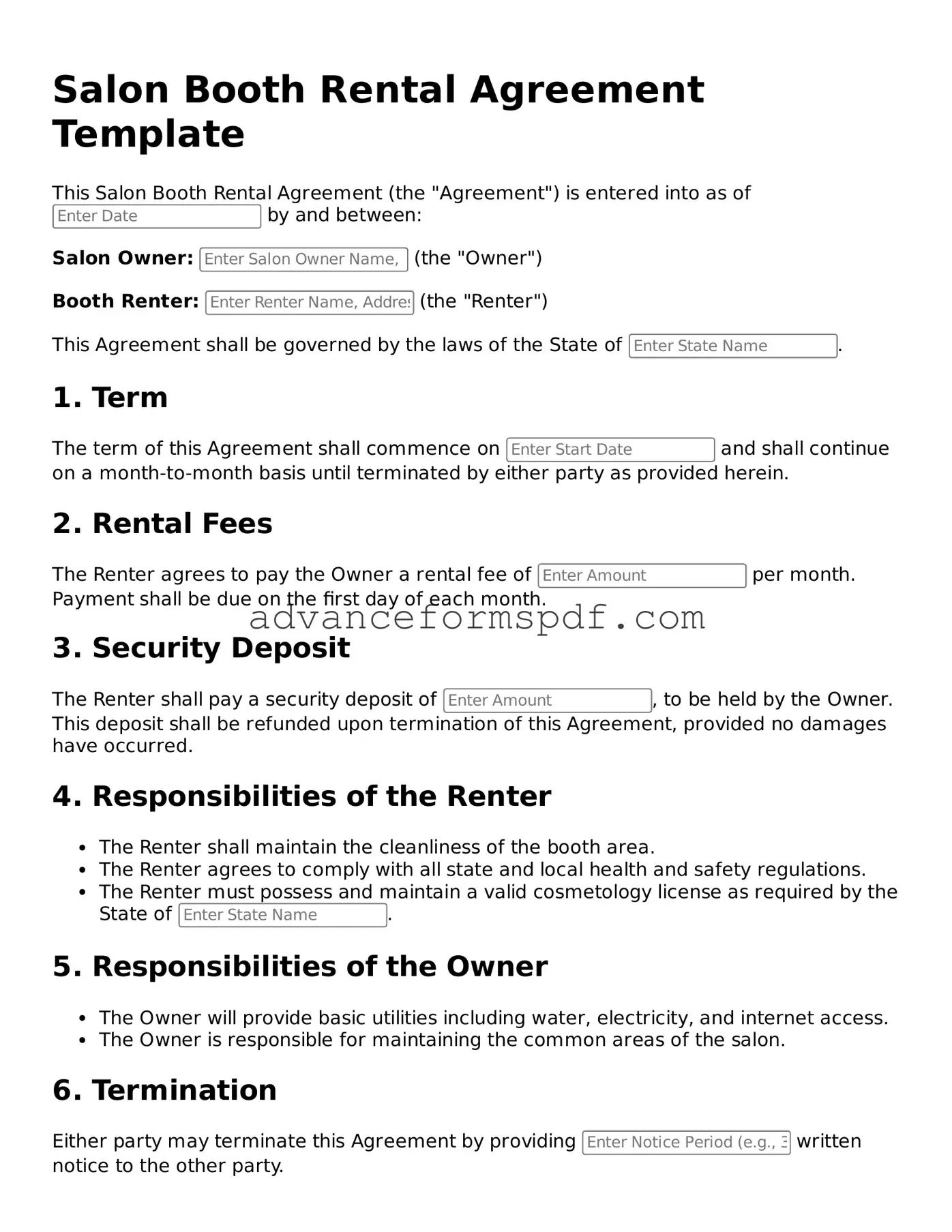 Free Salon Booth Rental Agreement Document