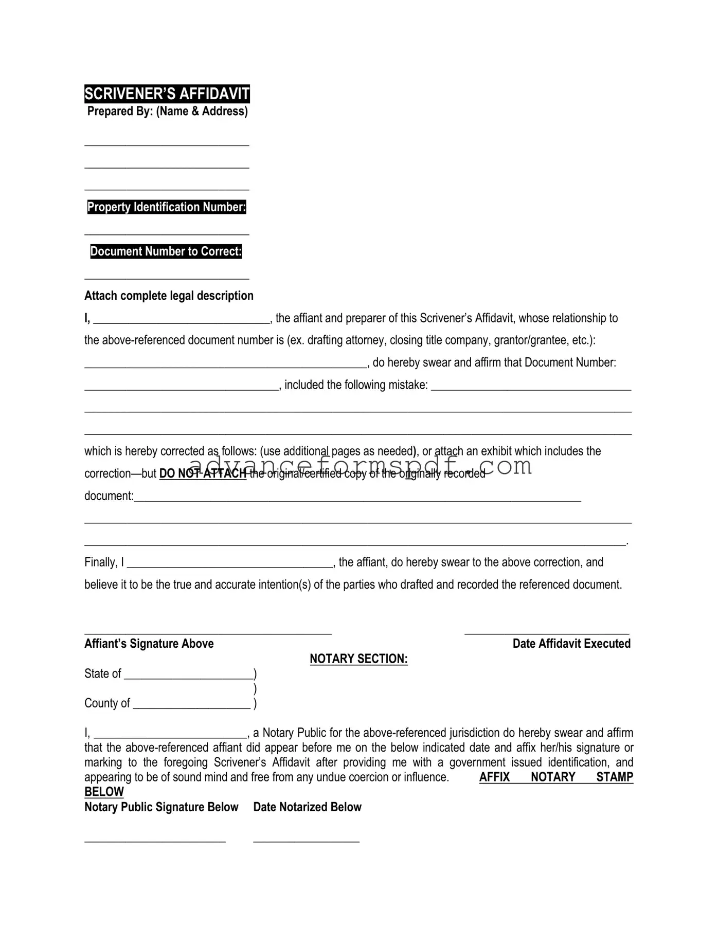 Download Scrivener's Affidavit Form in PDF