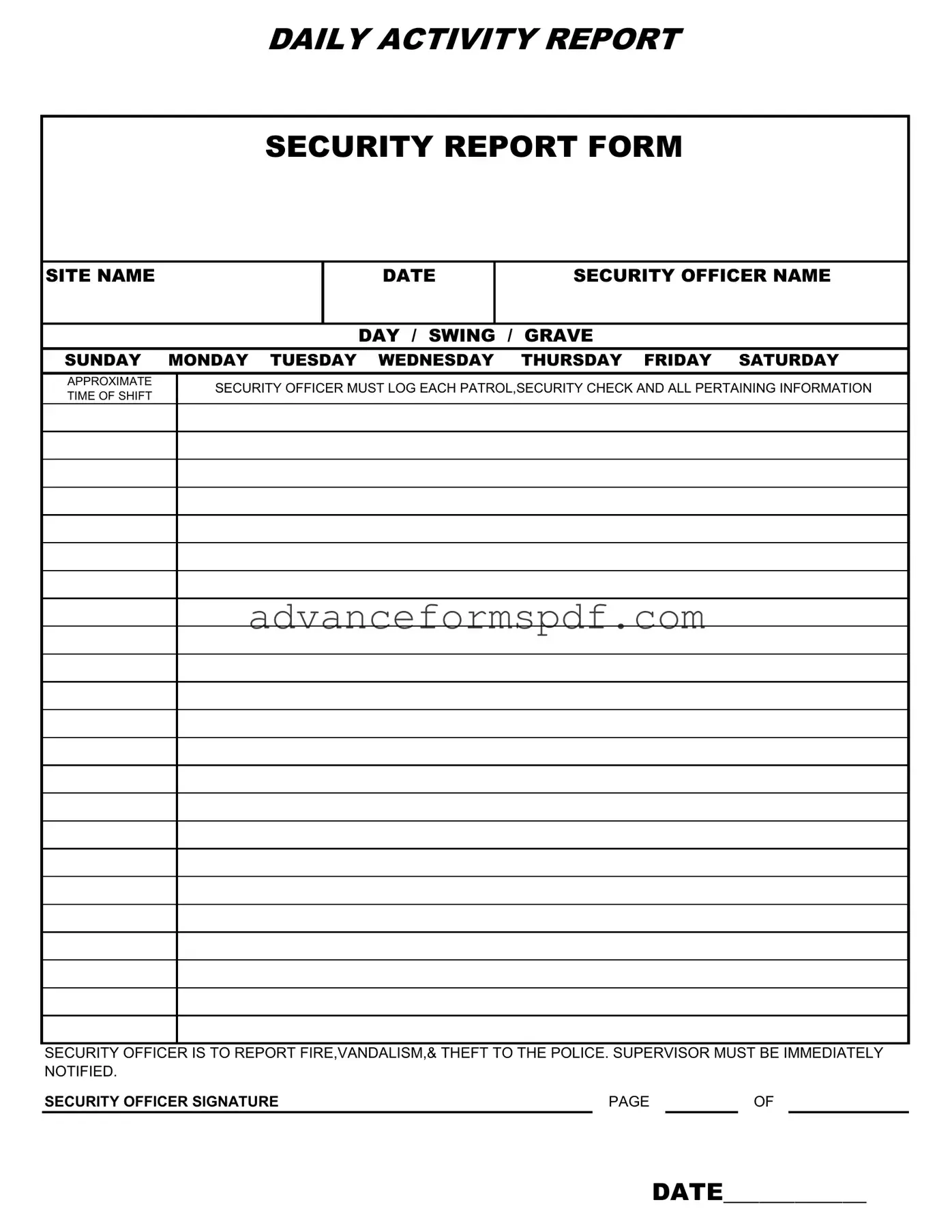 Download Security Guard Daily Report Sample Form in PDF
