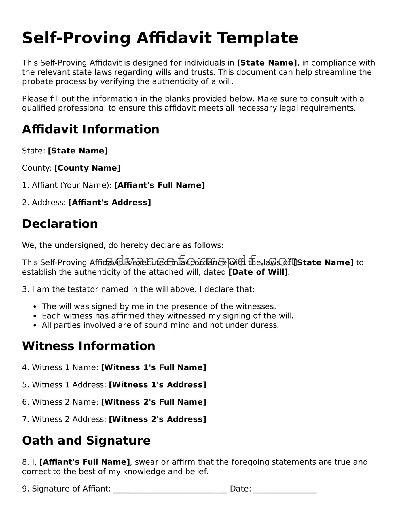 Free Self-Proving Affidavit Document