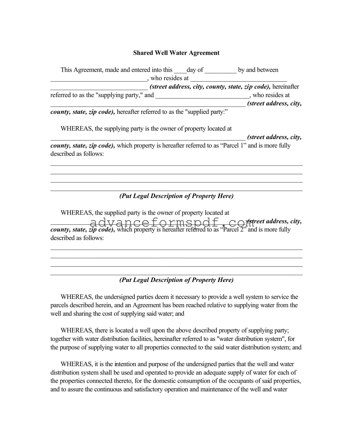 Download Shared Well Agreement Form in PDF