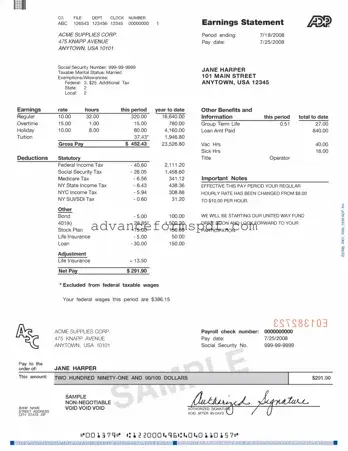 Download Adp Pay Stub Form in PDF
