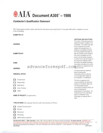 Download AIA A305 Form in PDF