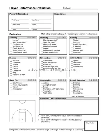 Download Basketball Evaluation Form in PDF