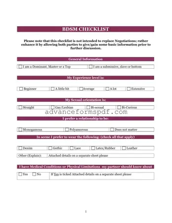 Download Bdsm Checklist Form in PDF