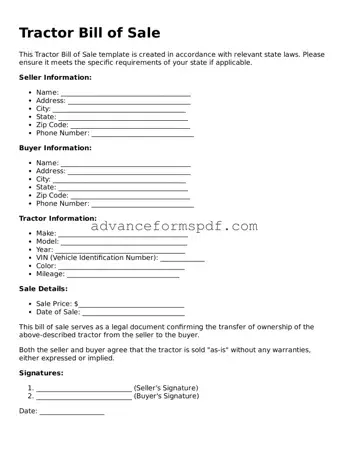 Free Tractor Bill of Sale Document