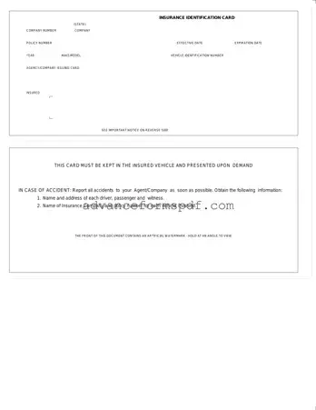 Download Auto Insurance Card Form in PDF