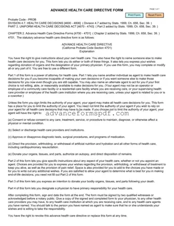 Download California Advanced Health Care Directive Form in PDF