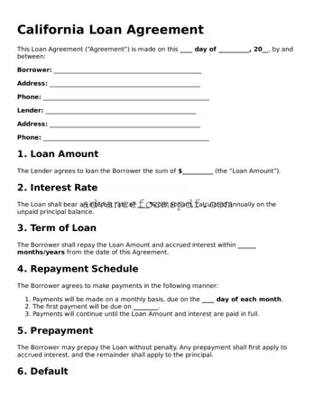 Valid Loan Agreement Form for the State of California