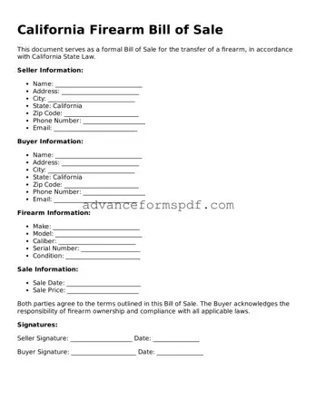 Valid Firearm Bill of Sale Form for the State of California