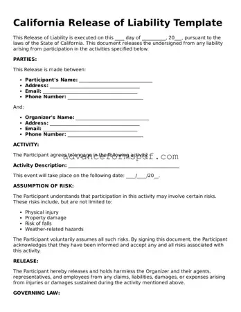 Valid Release of Liability Form for the State of California