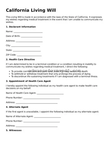 Valid Living Will Form for the State of California