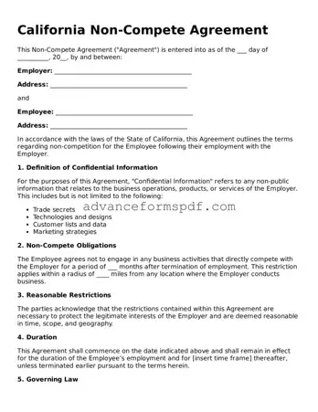 Valid Non-compete Agreement Form for the State of California