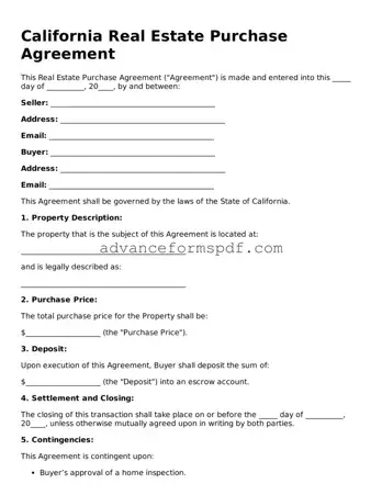 Valid Real Estate Purchase Agreement Form for the State of California