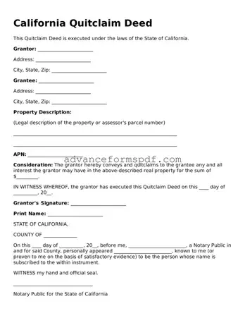 Valid Quitclaim Deed Form for the State of California
