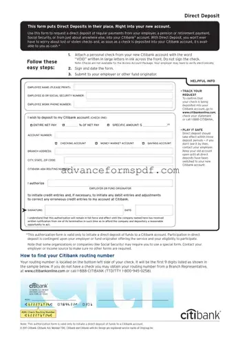 Download Citibank Direct Deposit Form in PDF