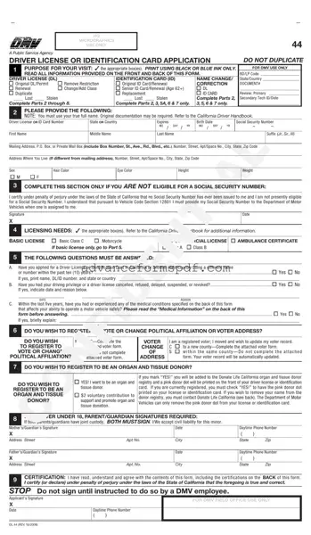 Download Ca Dmv Dl 44 Form in PDF