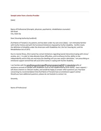 Download Emotional Support Animal Letter Form in PDF