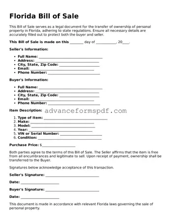 Valid Bill of Sale Form for the State of Florida