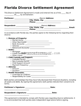 Valid Divorce Settlement Agreement Form for the State of Florida