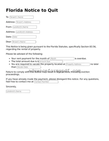 Valid Notice to Quit Form for the State of Florida