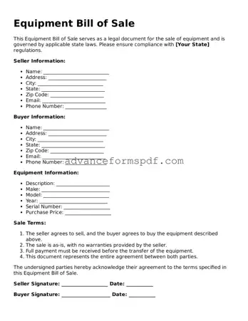 Free Equipment Bill of Sale Document