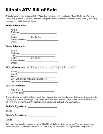 Valid ATV Bill of Sale Form for the State of Illinois