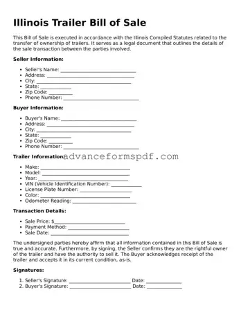 Valid Trailer Bill of Sale Form for the State of Illinois