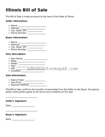 Valid Bill of Sale Form for the State of Illinois