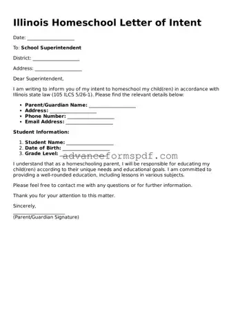 Valid Homeschool Letter of Intent Form for the State of Illinois