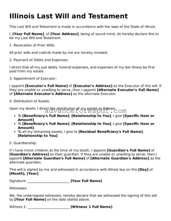 Valid Last Will and Testament Form for the State of Illinois