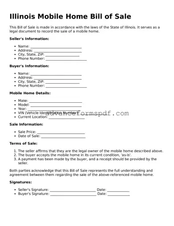 Valid Mobile Home Bill of Sale Form for the State of Illinois