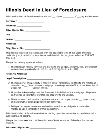 Valid Deed in Lieu of Foreclosure Form for the State of Illinois