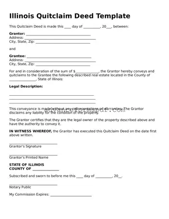 Valid Quitclaim Deed Form for the State of Illinois