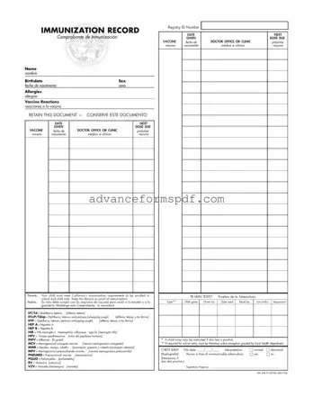 Download Immunization Record Form in PDF