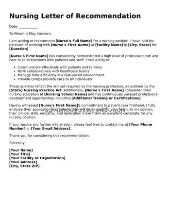 Free Nursing Letter of Recommendation Document