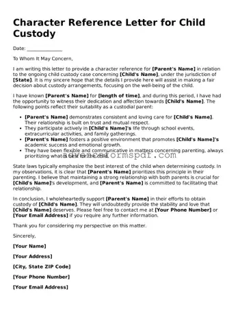 Free Character Reference Letter for Child Custody Document