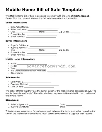 Free Mobile Home Bill of Sale Document