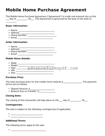 Free Mobile Home Purchase Agreement Document