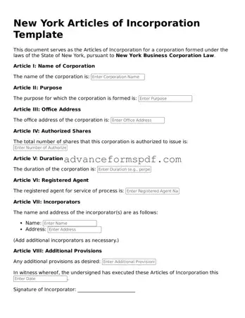 Valid Articles of Incorporation Form for the State of New York