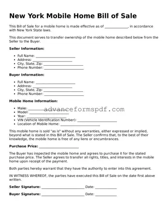 Valid Mobile Home Bill of Sale Form for the State of New York
