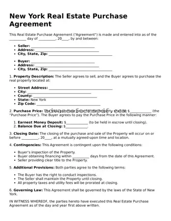 Valid Real Estate Purchase Agreement Form for the State of New York