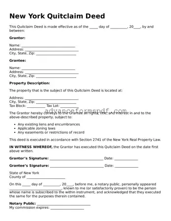 Valid Quitclaim Deed Form for the State of New York